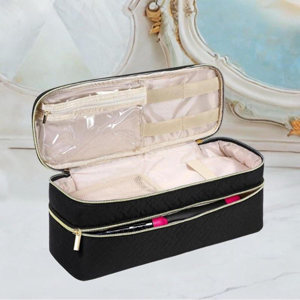Black Makeup Organizer with Gold Zipper